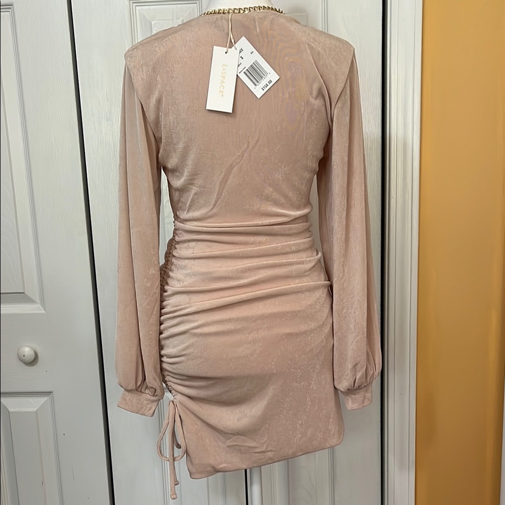 L*Space Tan Long Sleeve V-Neck Cocktail Dress - Picture 3 of 4